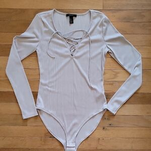 Forever21 Light Gray Long Sleeve Bodysuit